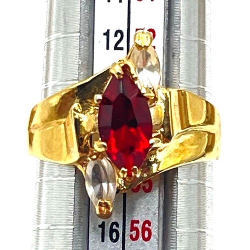 Garnet and Clear Marquis Rhinestone Gold Electroplate Cocktail Ring Size 7